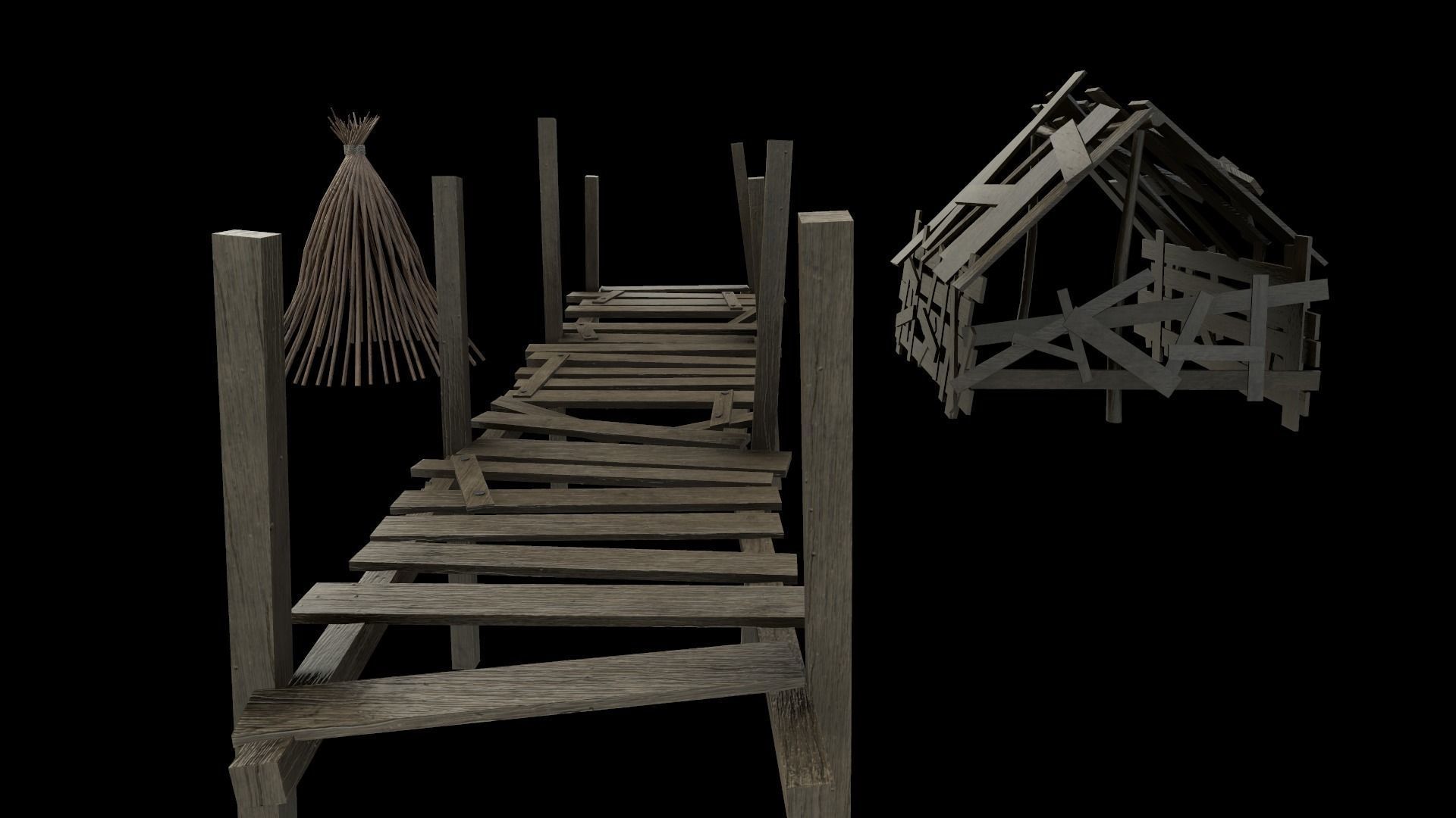 Asset of wooden decorations in low poly Low-poly 3D model_3