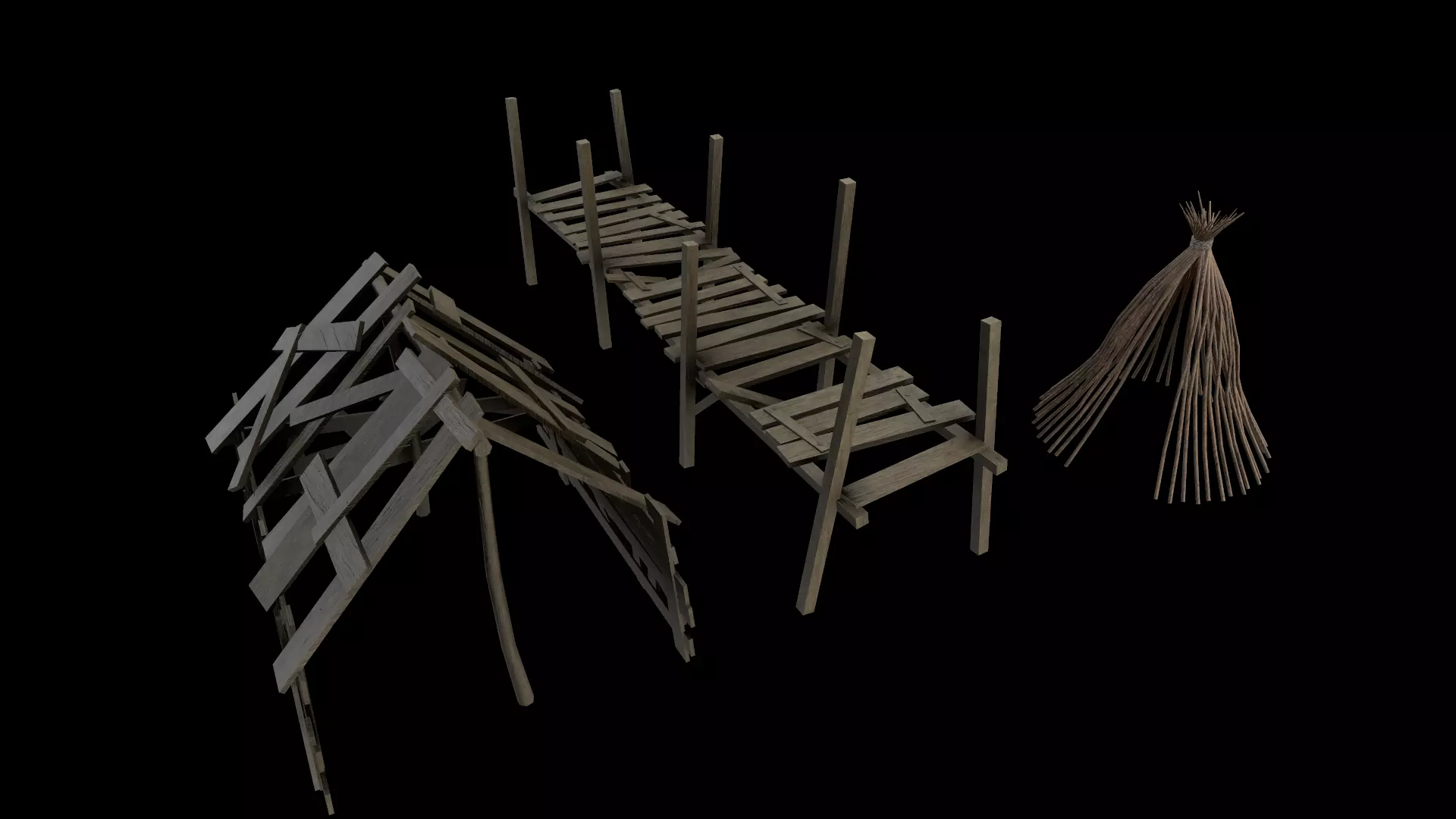 Asset of wooden decorations in low poly Low-poly 3D model_0