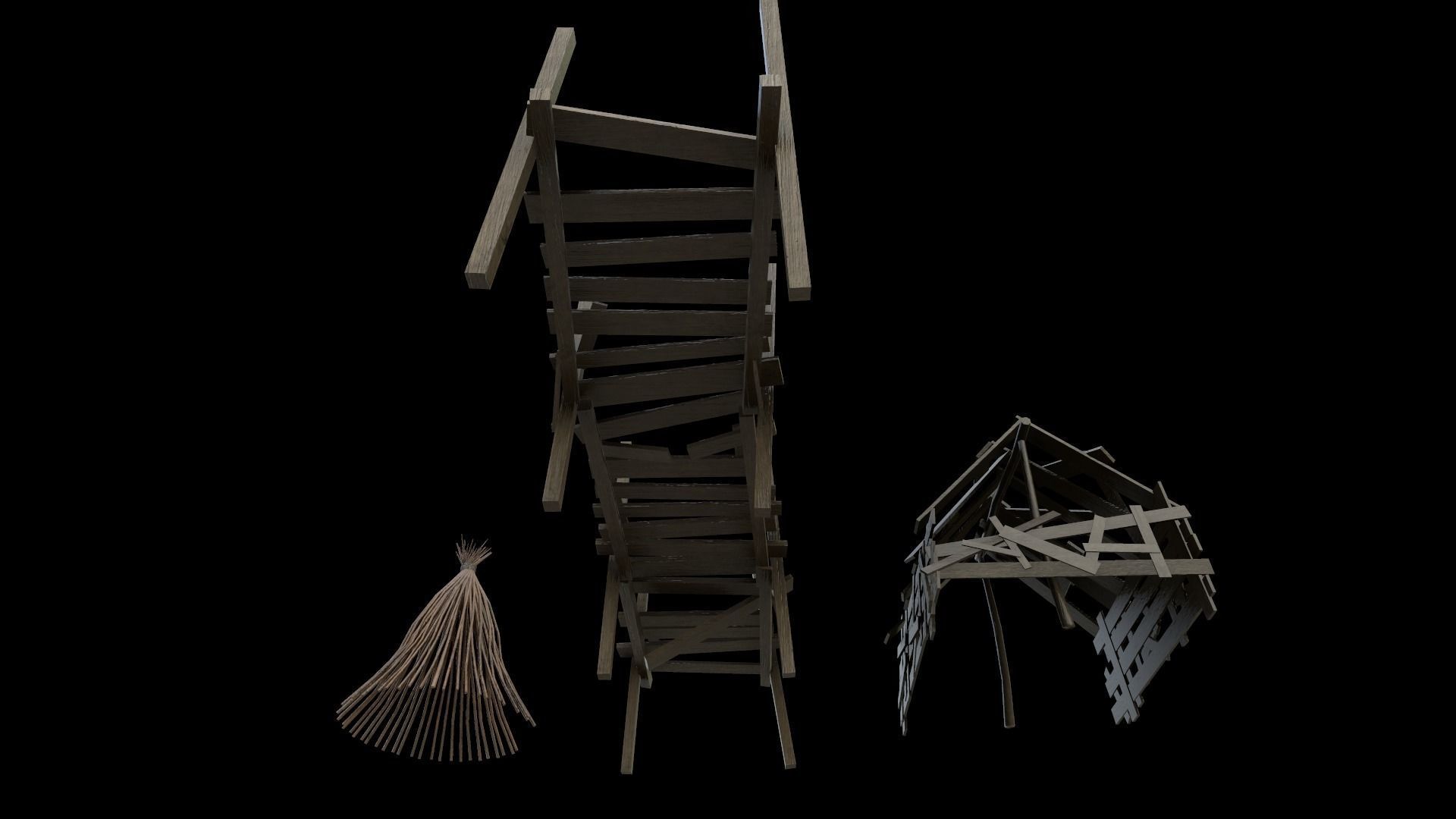 Asset of wooden decorations in low poly Low-poly 3D model_5