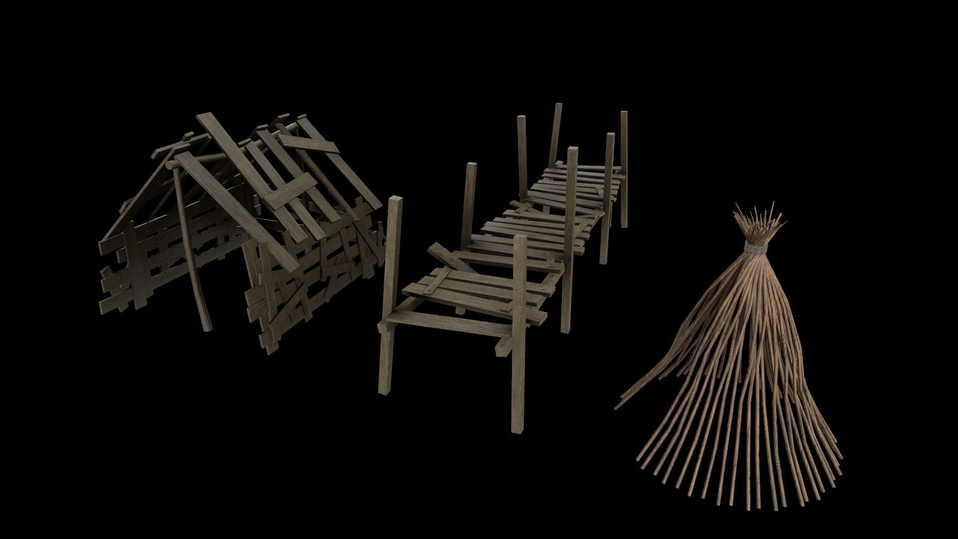 Asset of wooden decorations in low poly Low-poly 3D model_2