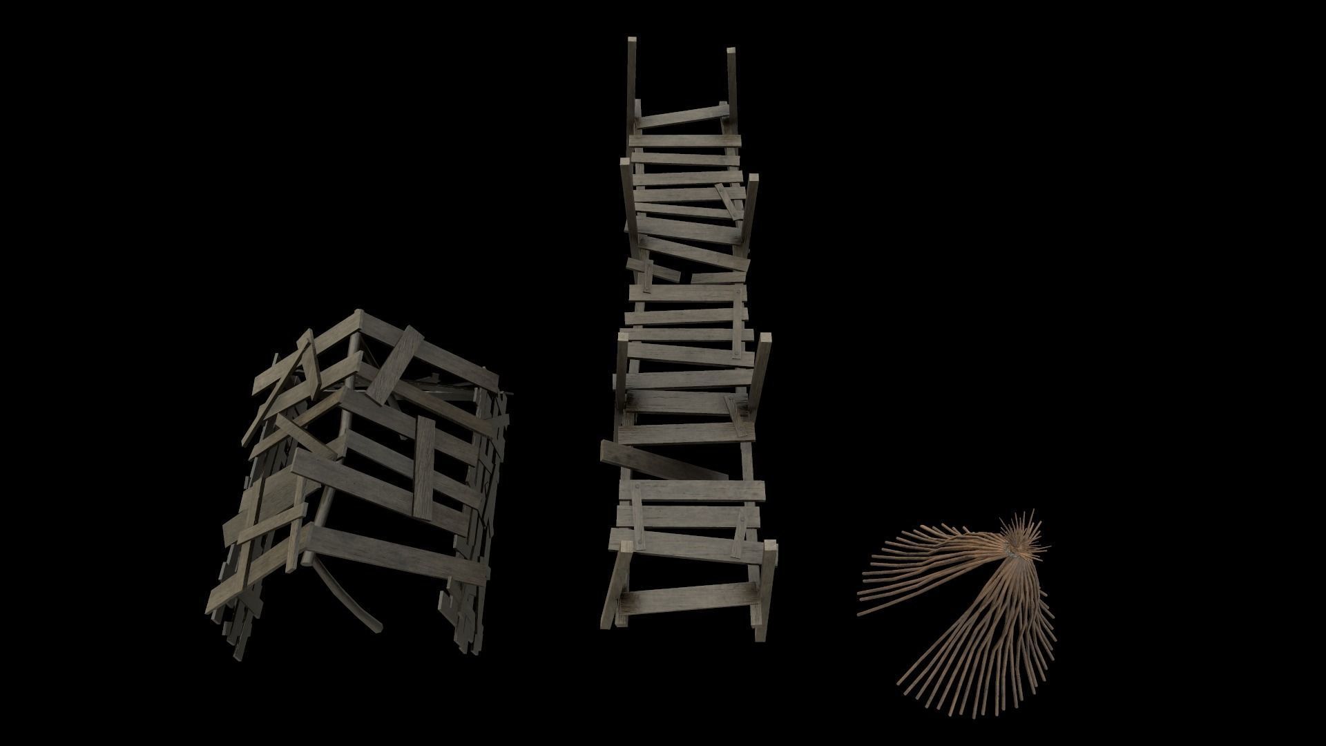Asset of wooden decorations in low poly Low-poly 3D model_4