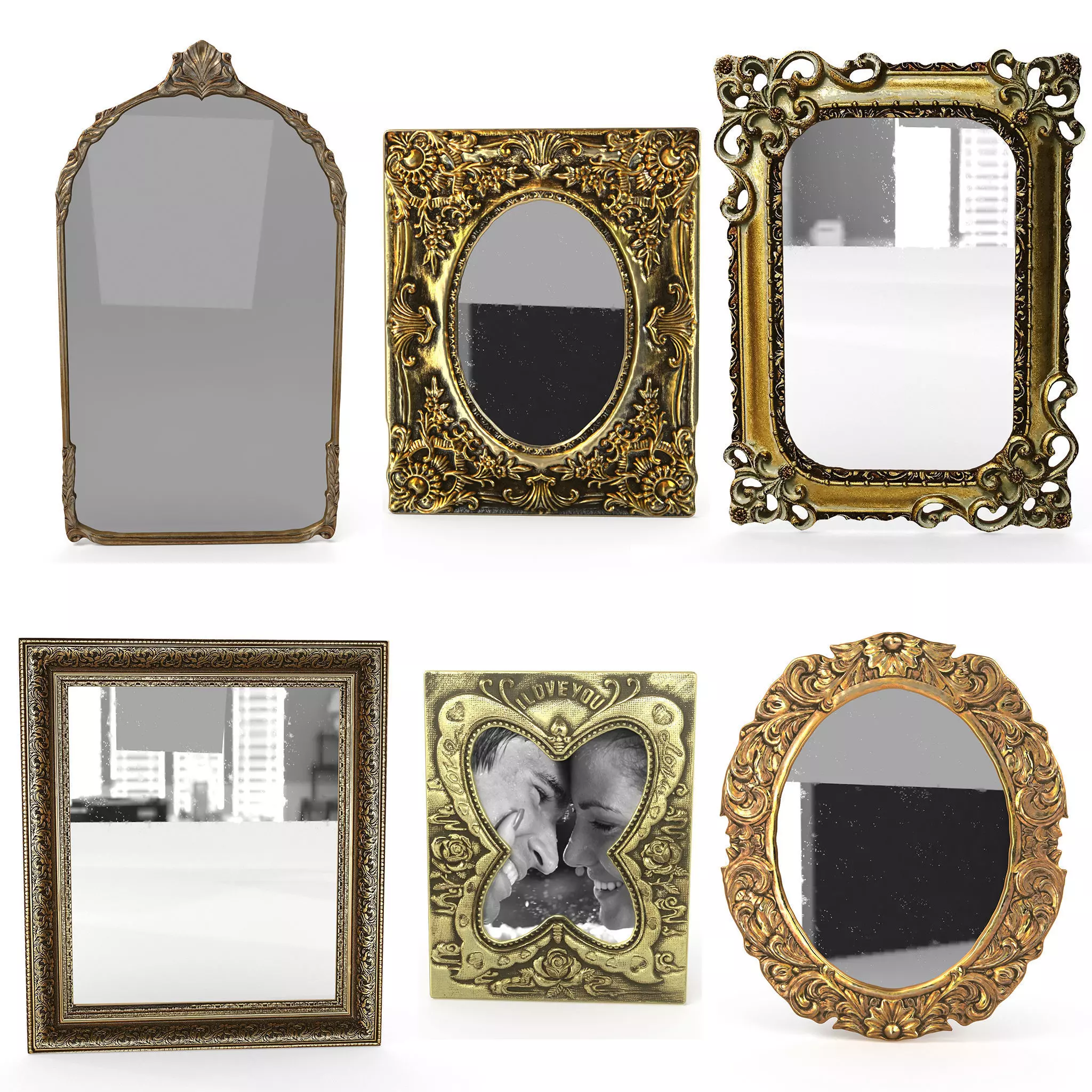 Antique Frame Mirror Collection Low-poly 3D model_0