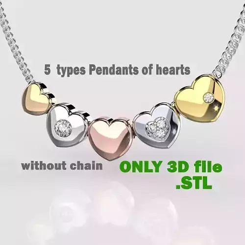 JEWELRY Necklace  Pendants - 5 types of hearts Printable STL 