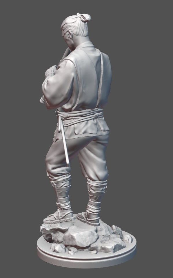 Samurai with bambooflute 3D print model_5