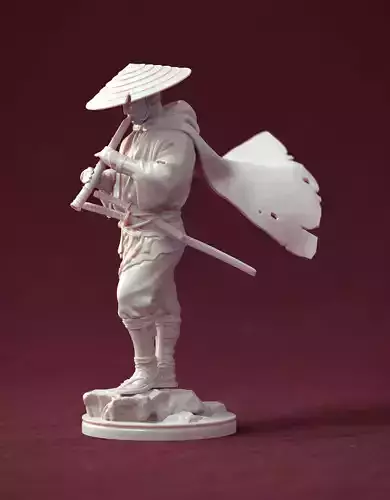 Samurai with bambooflute 3D print model