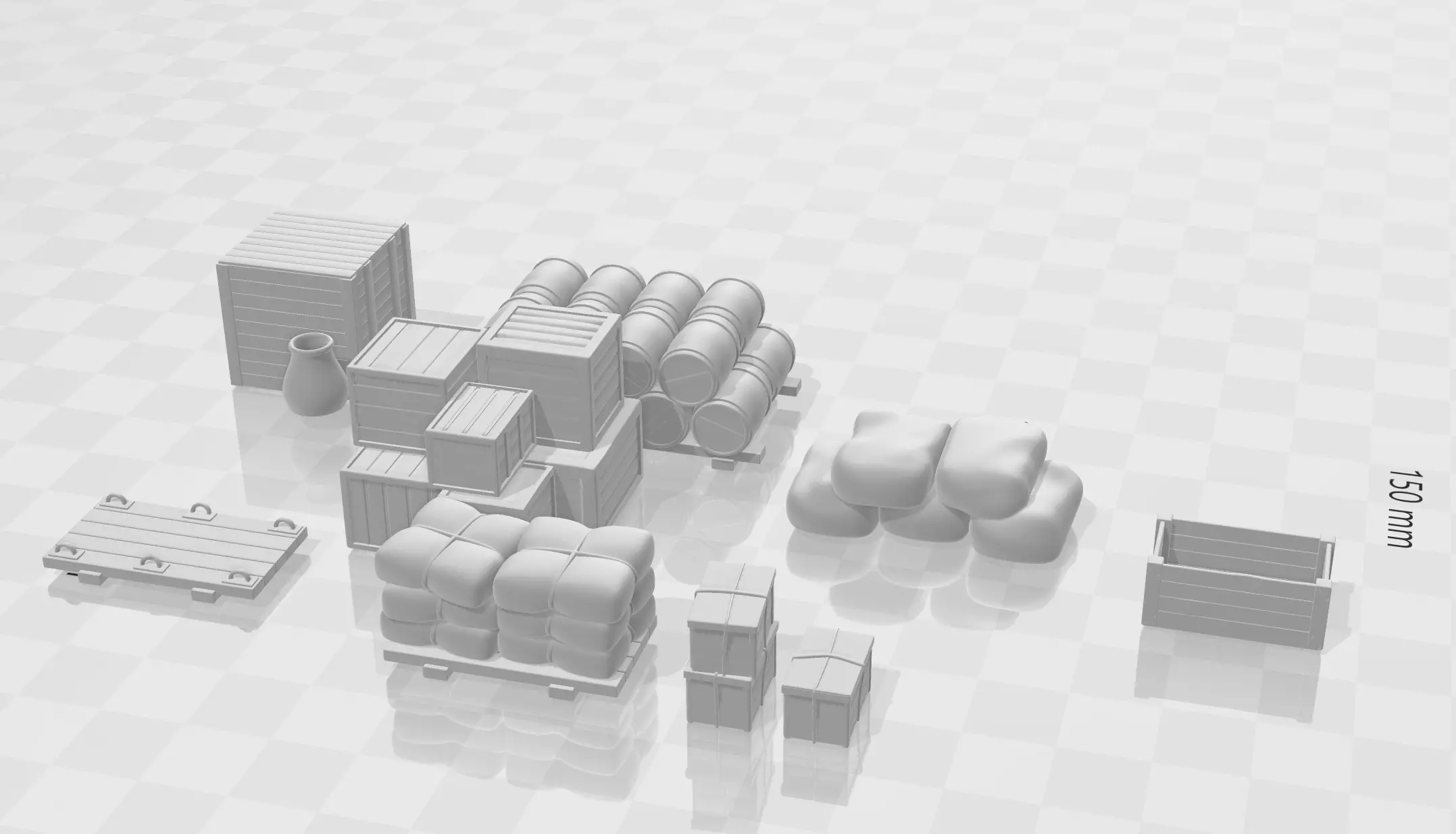 Cargo set containers and boxes 3D print model_0