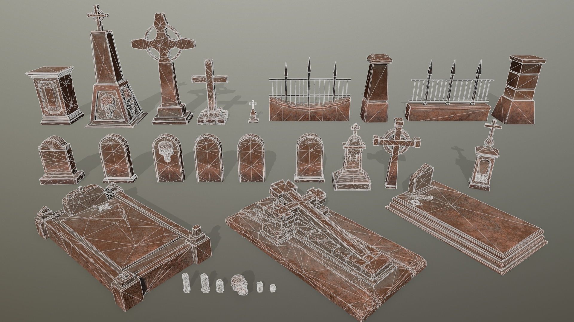 tombstone set two tombstones Low-poly 3D model_25
