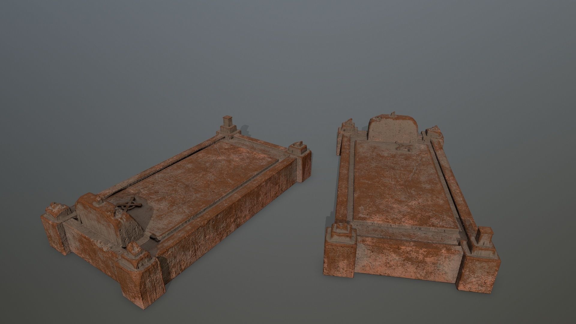 tombstone set two tombstones Low-poly 3D model_9