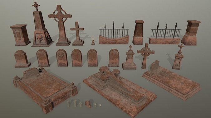 tombstone set two tombstones Low-poly 3D model