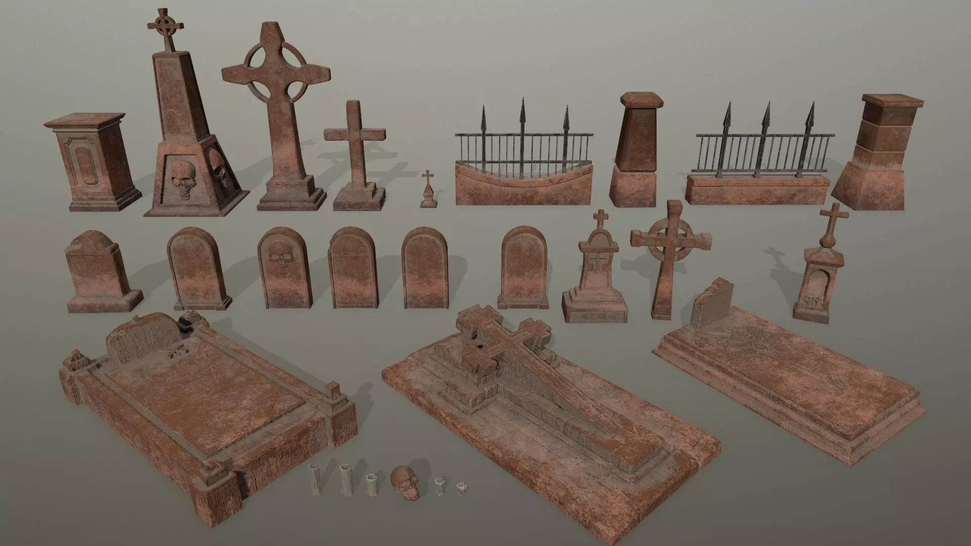 tombstone set two tombstones Low-poly 3D model_0