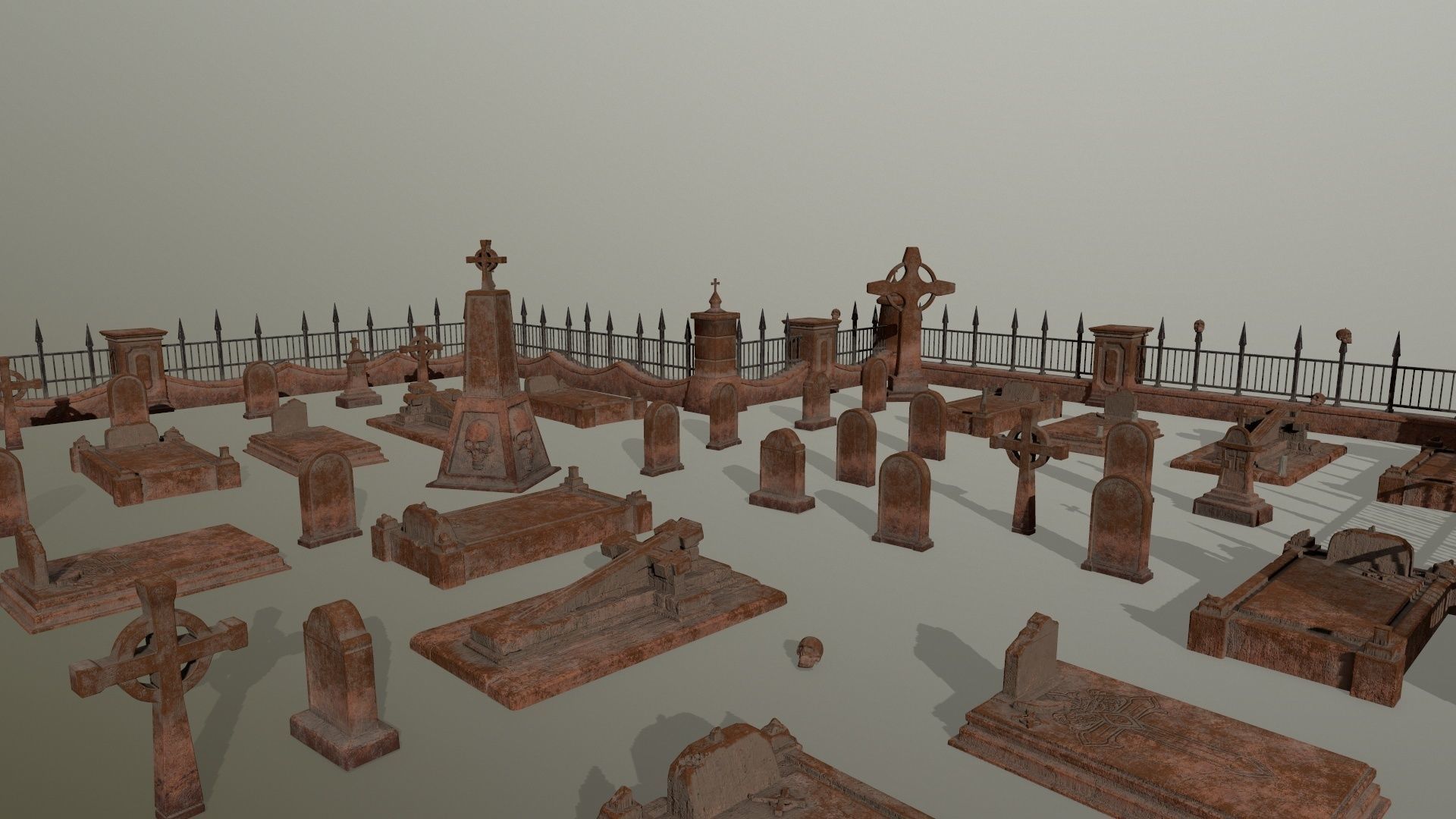tombstone set two tombstones Low-poly 3D model_1