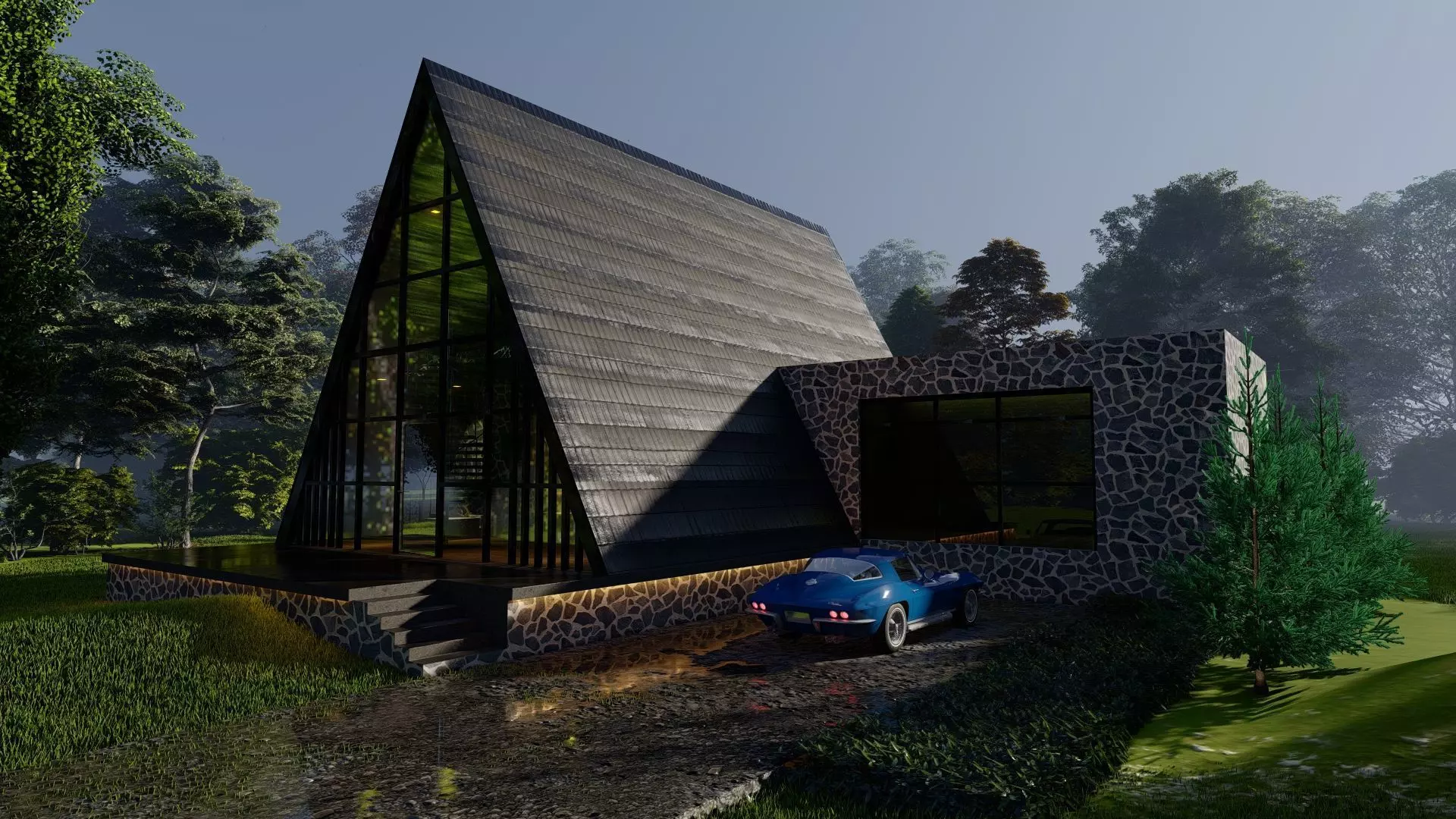 Small villa Low-poly 3D model_0