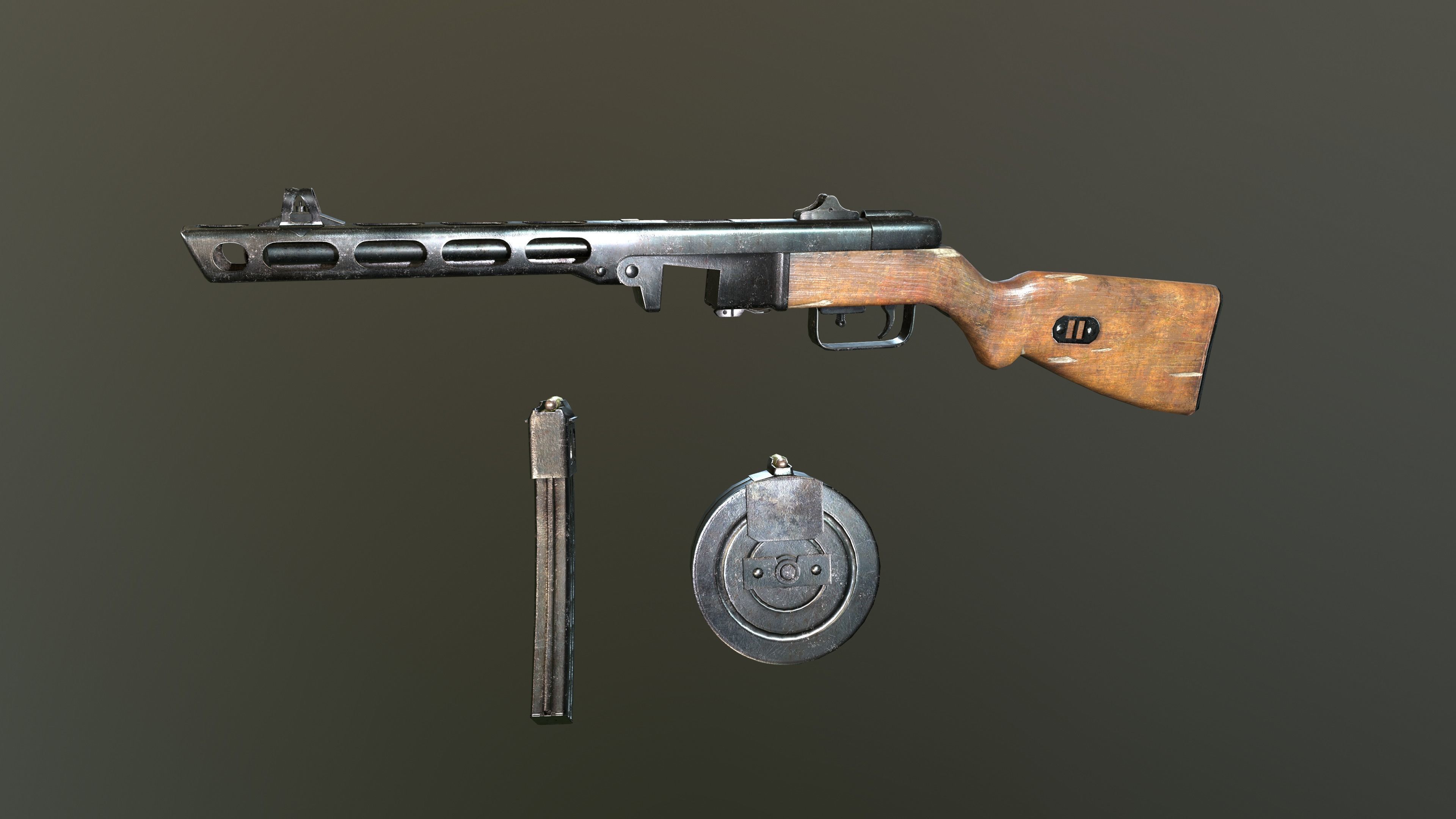 ppsh 41 Low-poly 3D model_13