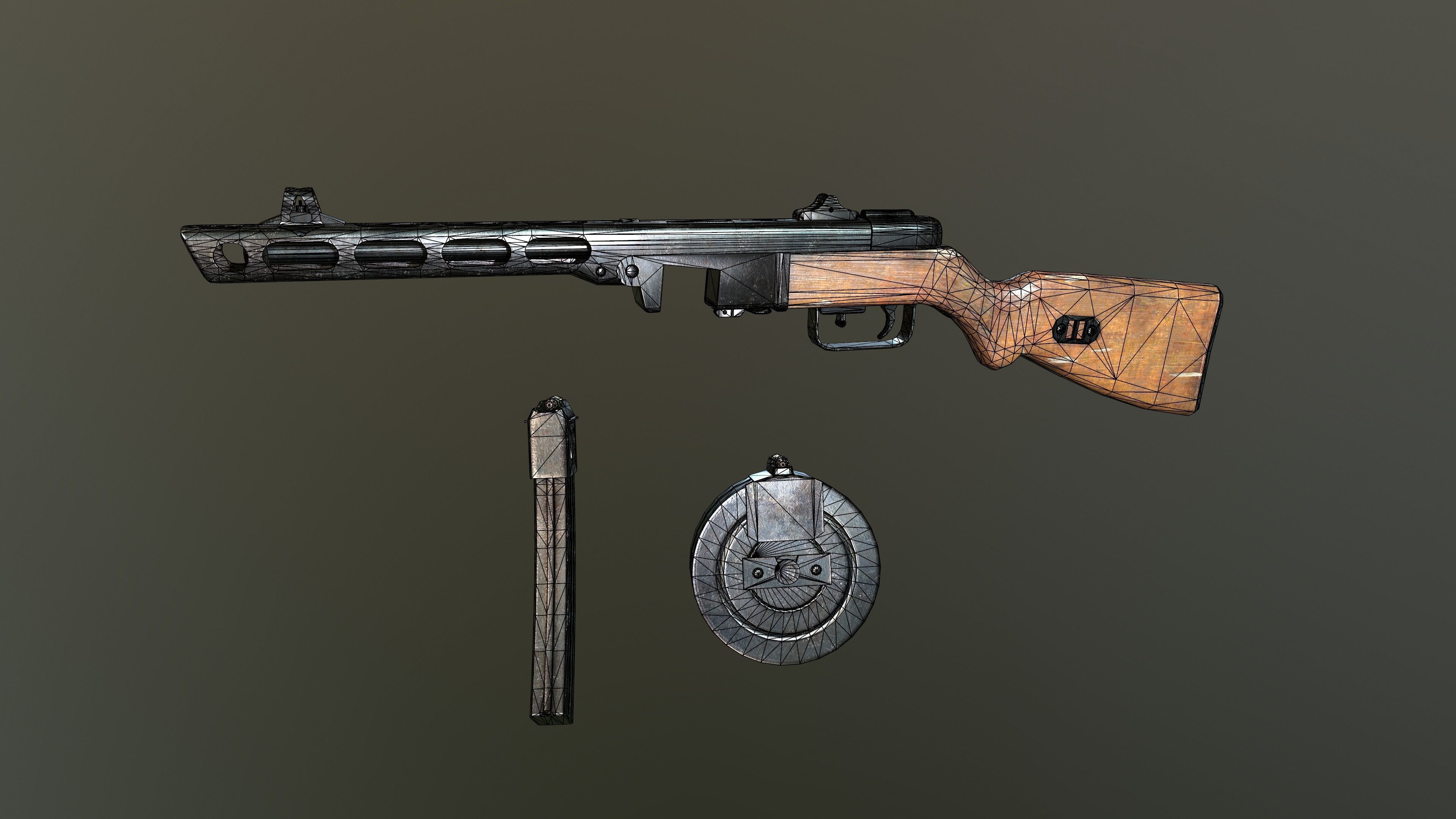 ppsh 41 Low-poly 3D model_14