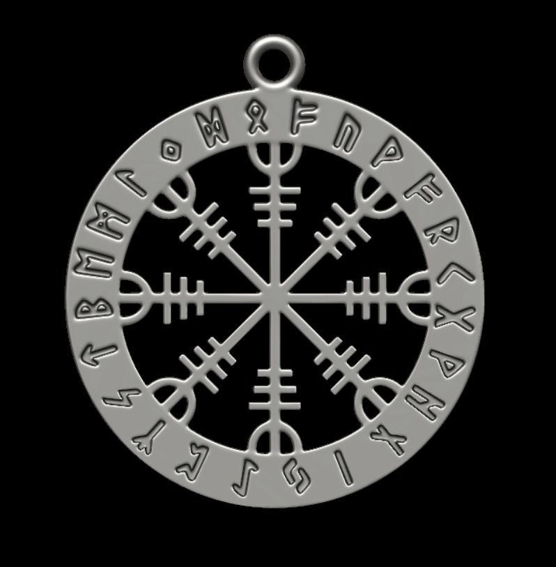 Scandinavian Runic Medal Round Shape with Cutouts 3D print model_3