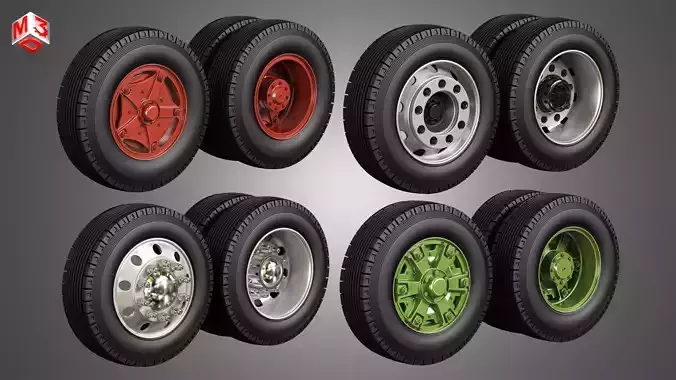 Trucks Tires and rims 4 in 1 3D Model Collection