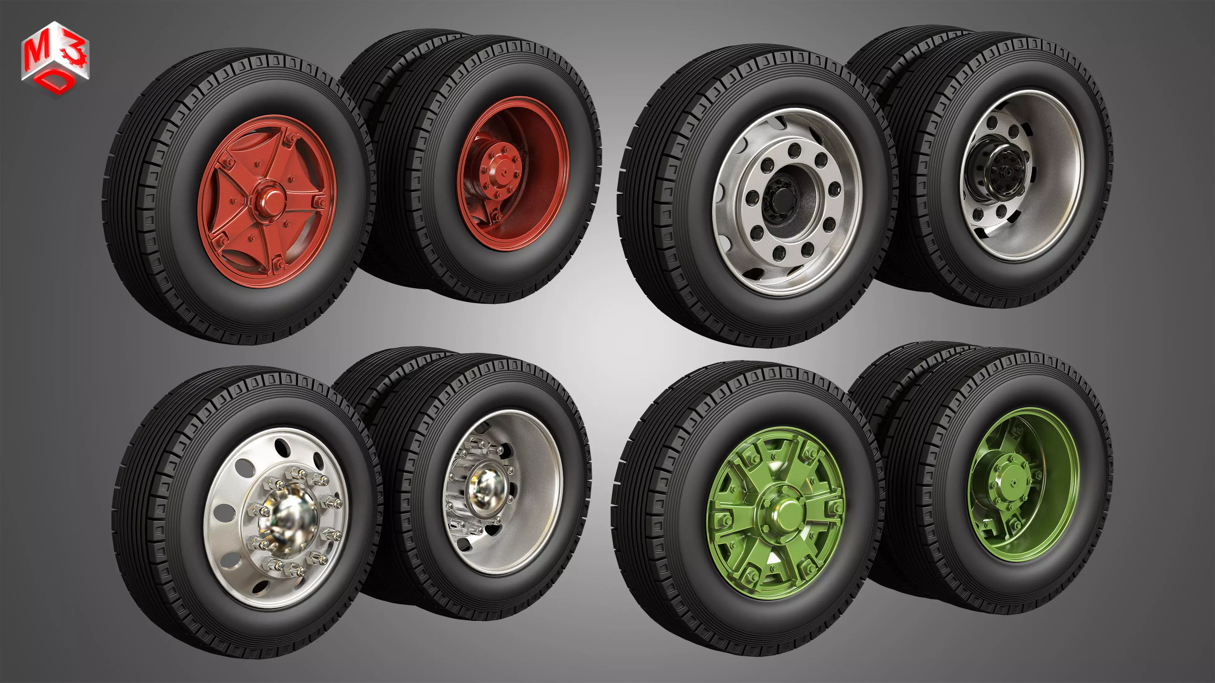 Trucks Tires and rims 4 in 1 3D Model Collection_0