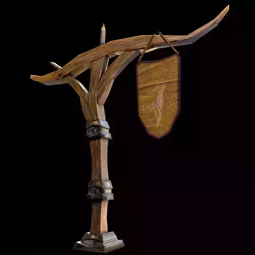 Wooden pillar with banner