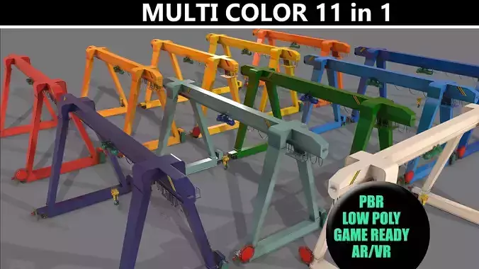 PBR Single Girder Gantry Crane V1 - Multi color Pack 3D Model Collection