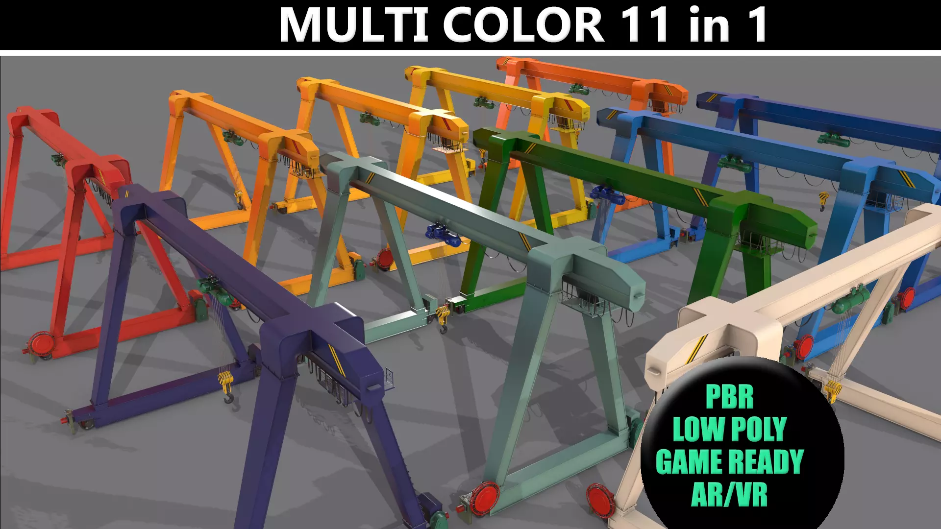 PBR Single Girder Gantry Crane V1 - Multi color Pack 3D Model Collection_0
