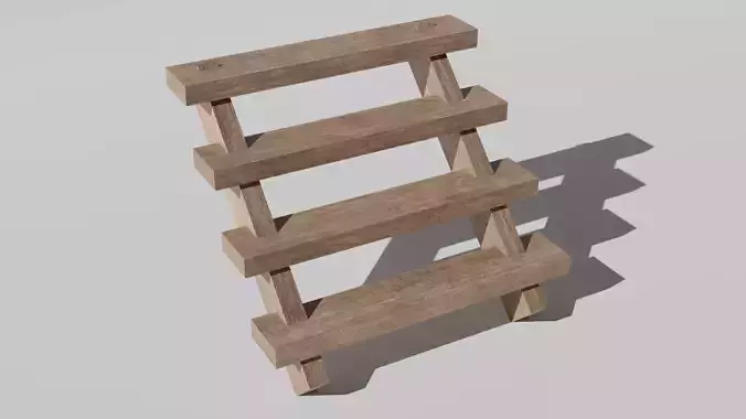 Wooden Steps Low-Poly  3D Model
