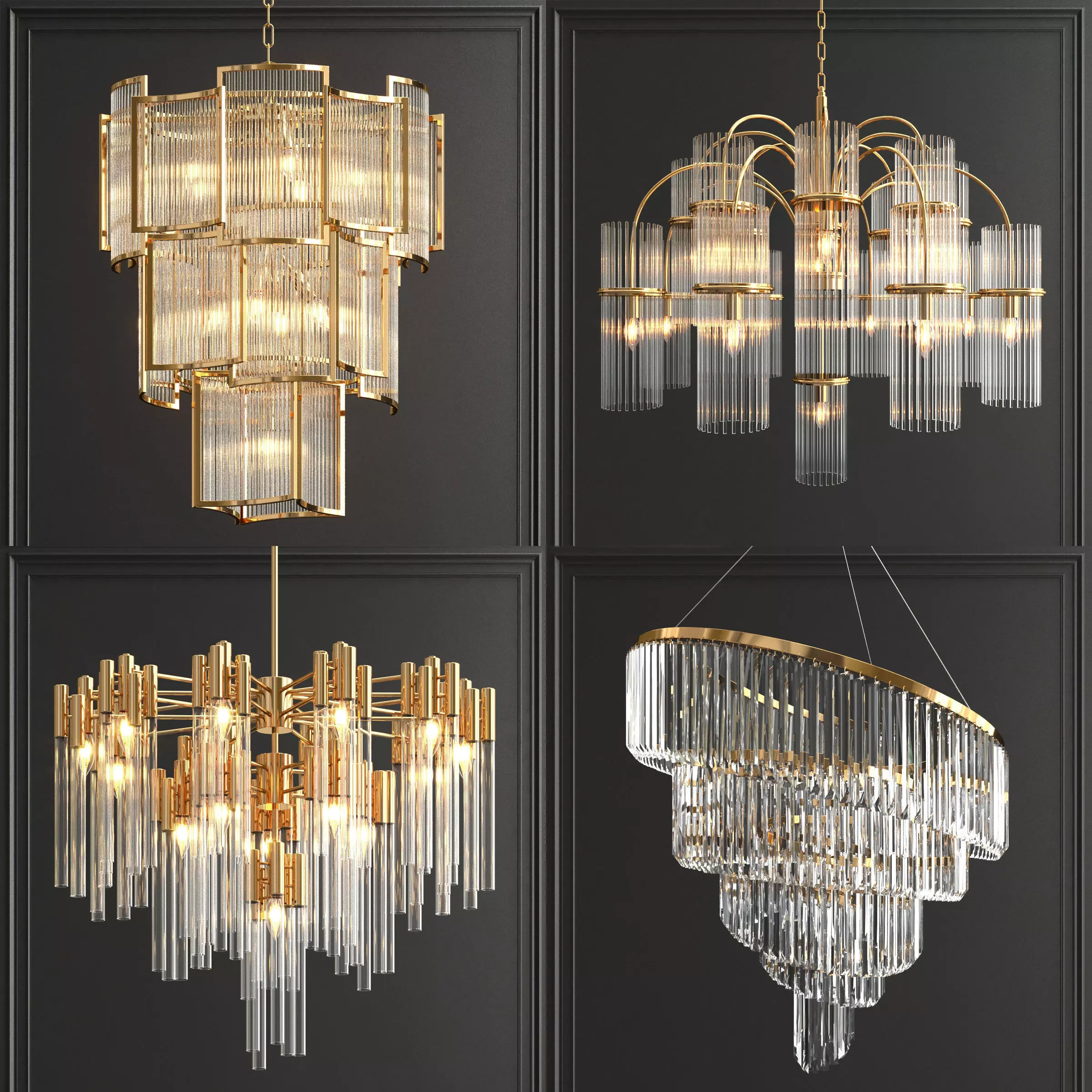 Collection of modern crystal chandeliers 3D model_0