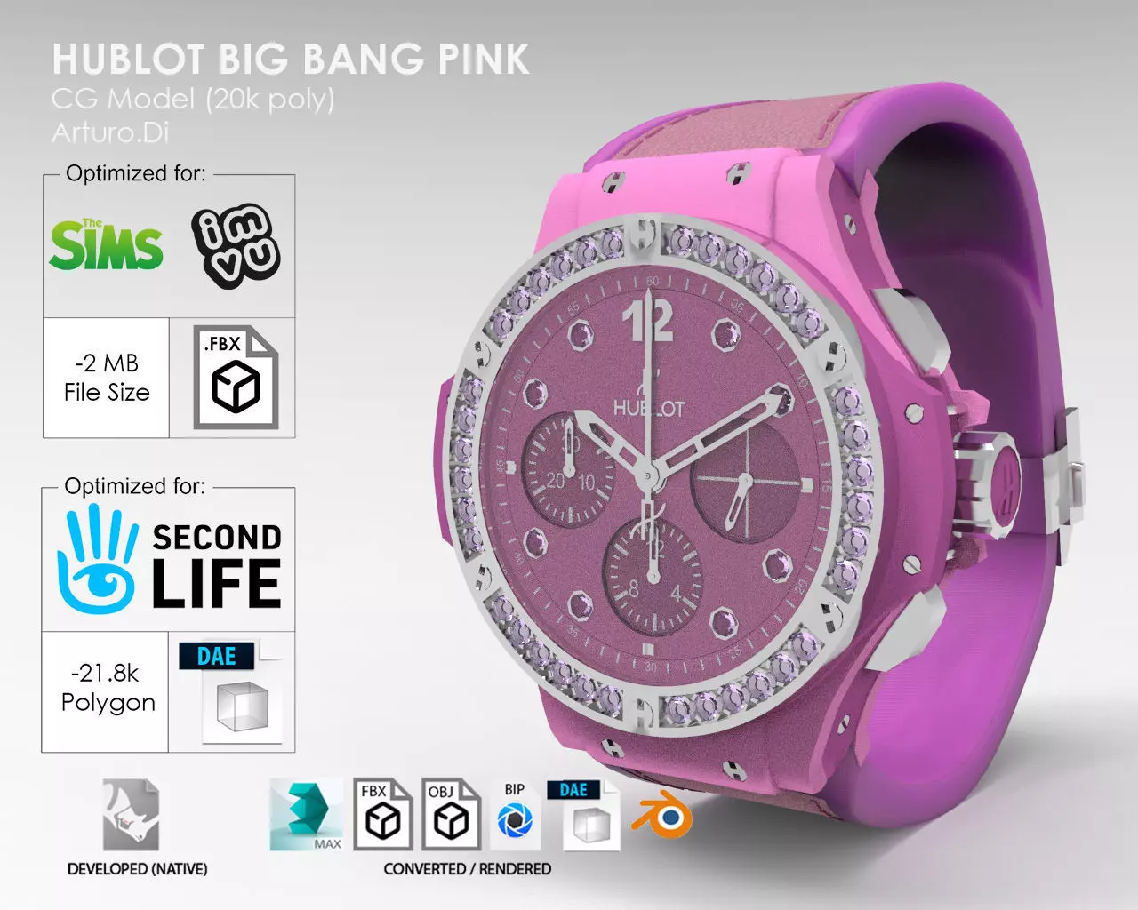 Hublot Big Bang Pink Low-poly 3D model