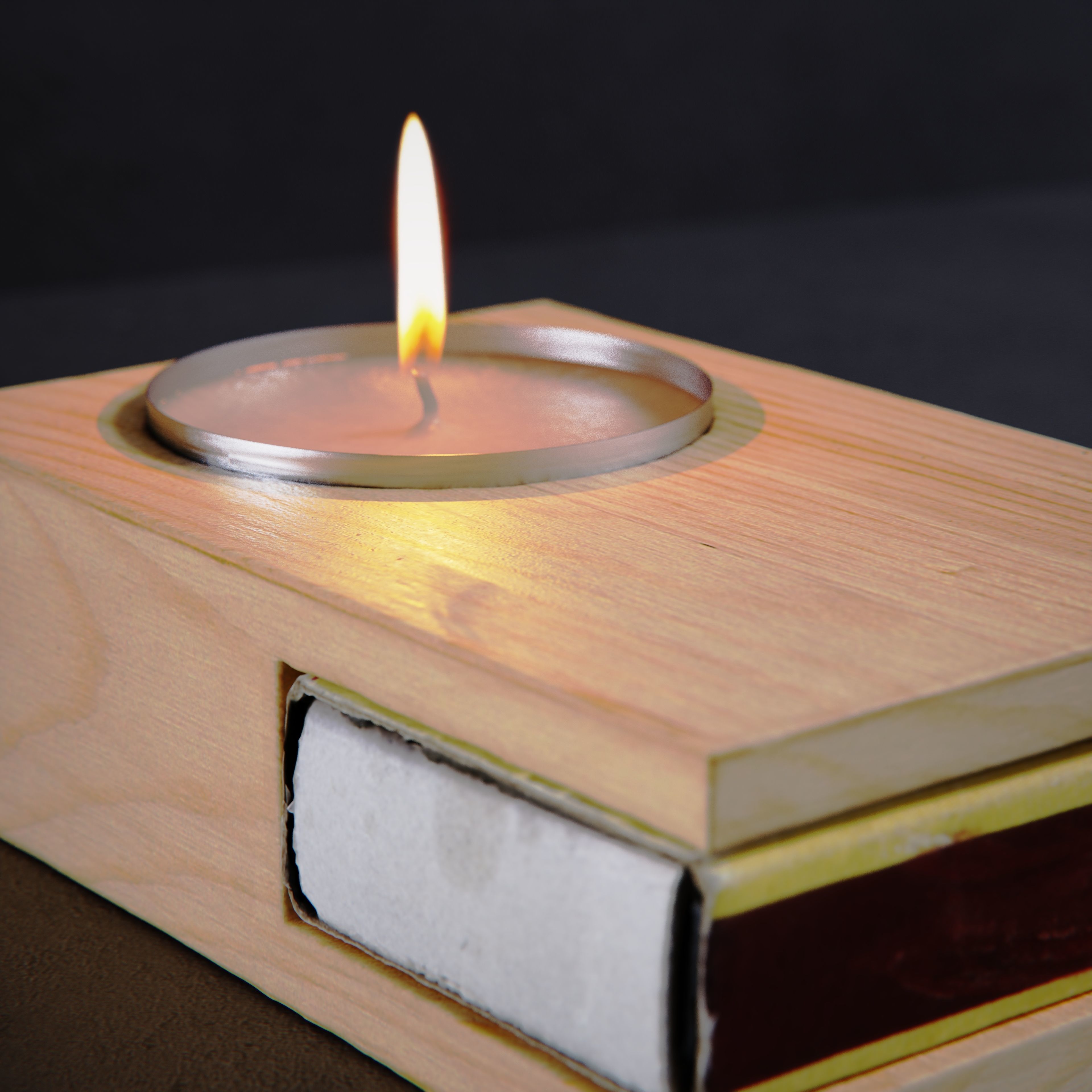 Wooden match candle holder 3D model_10