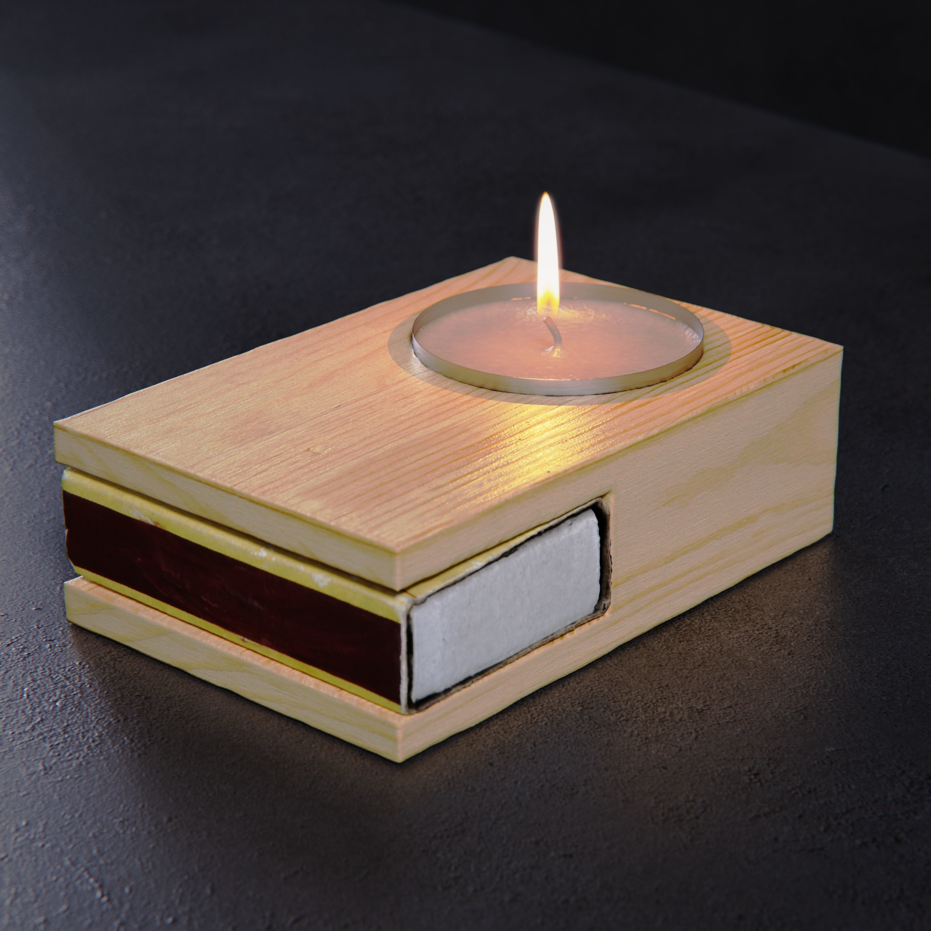 Wooden match candle holder 3D model_8