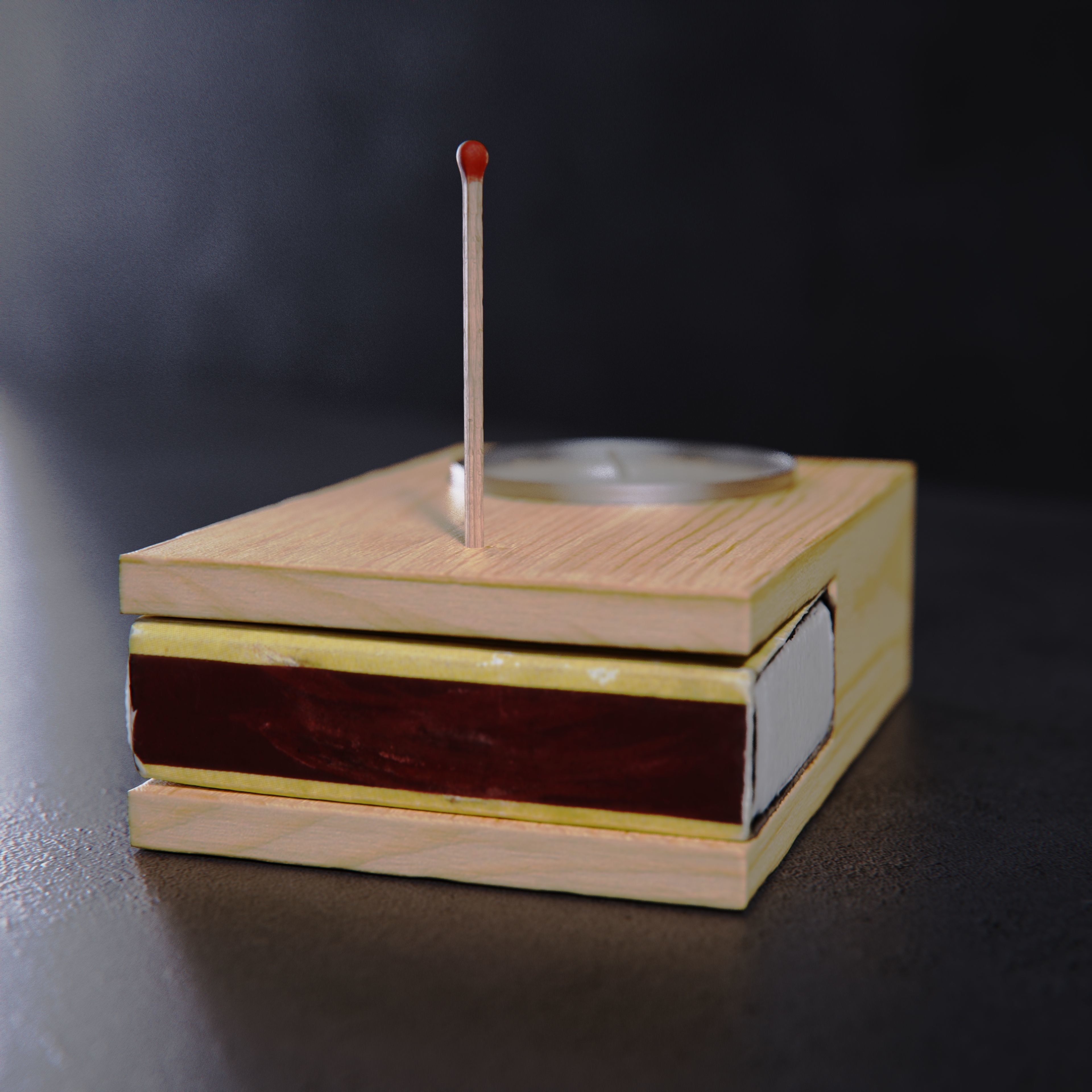 Wooden match candle holder 3D model_5