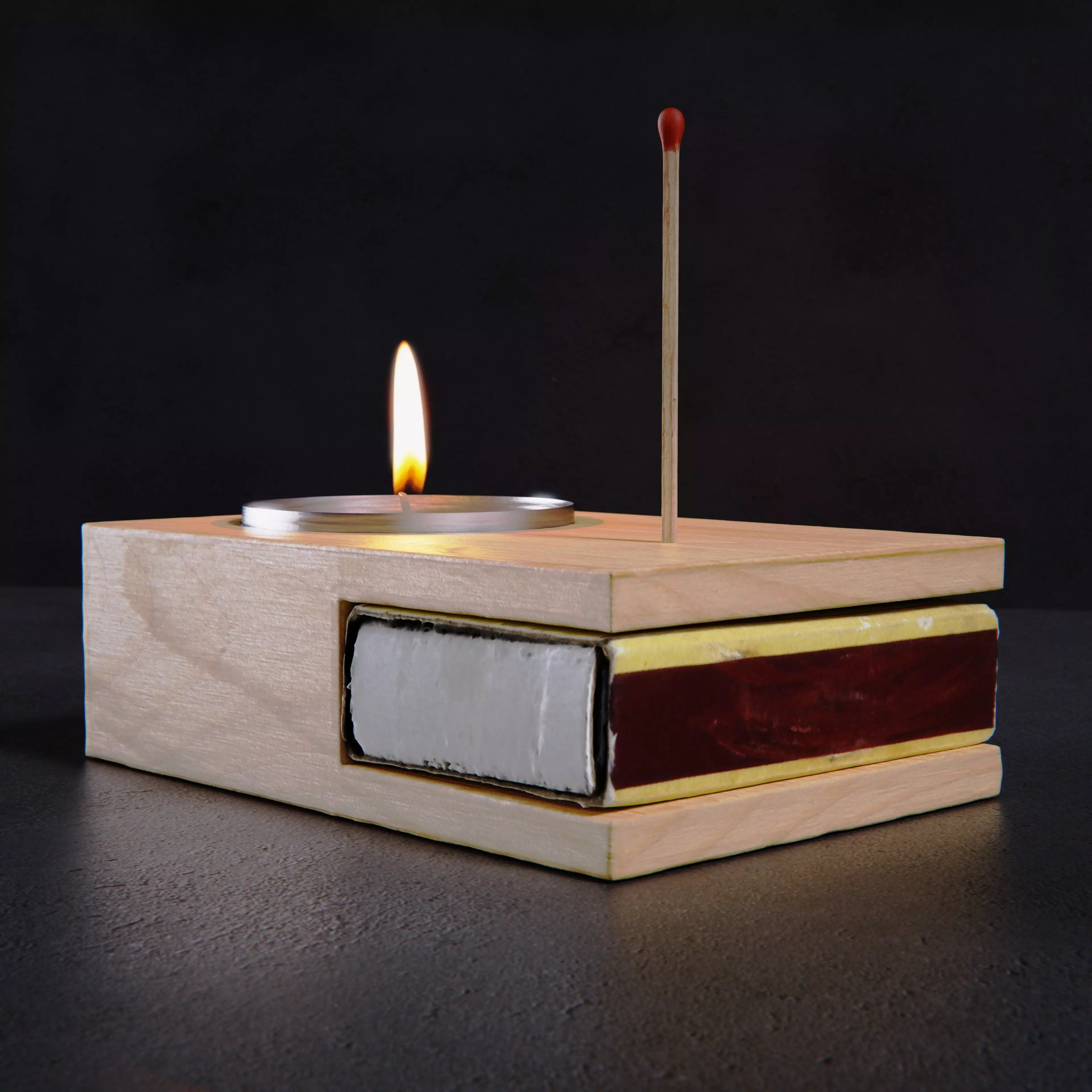Wooden match candle holder 3D model_0