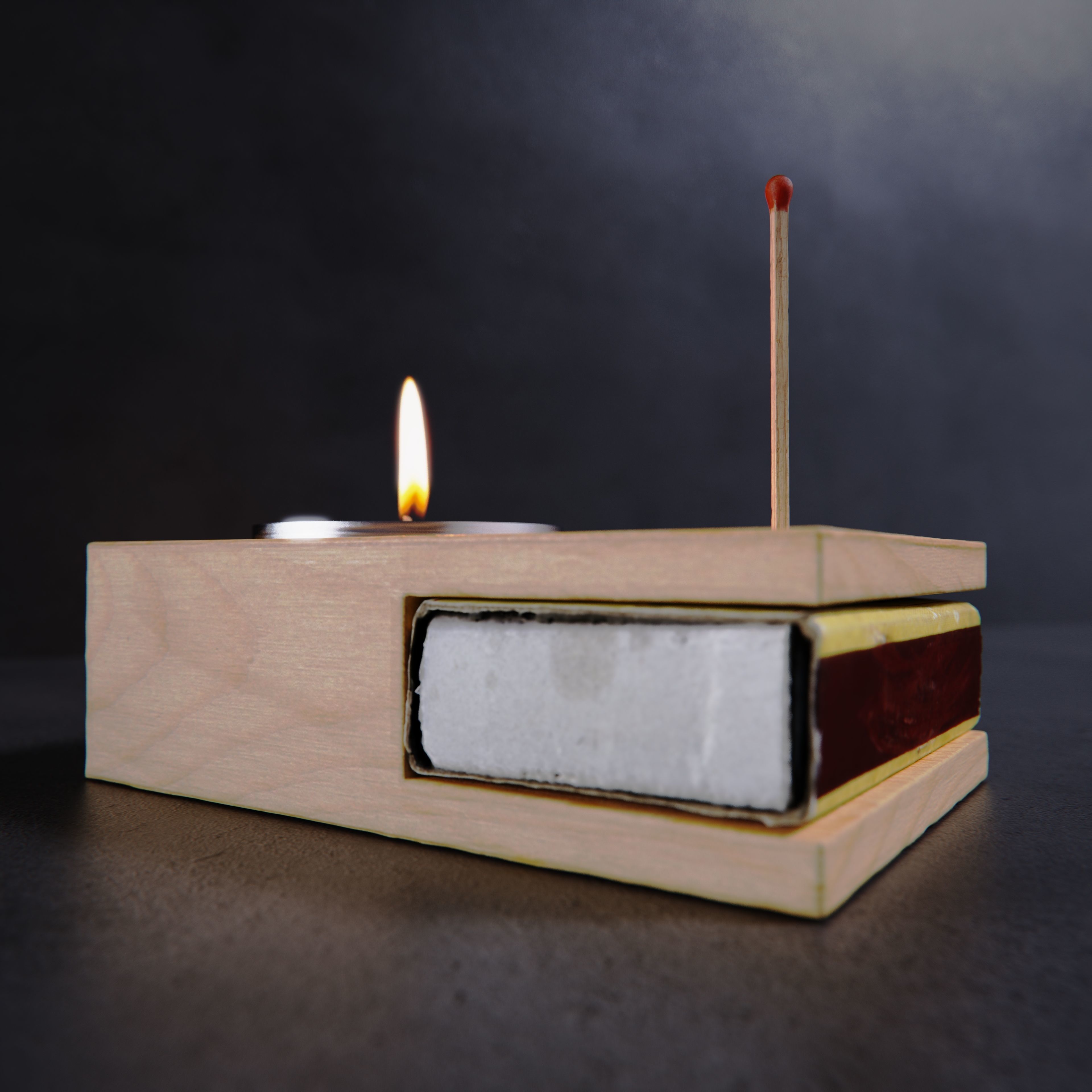 Wooden match candle holder 3D model_7