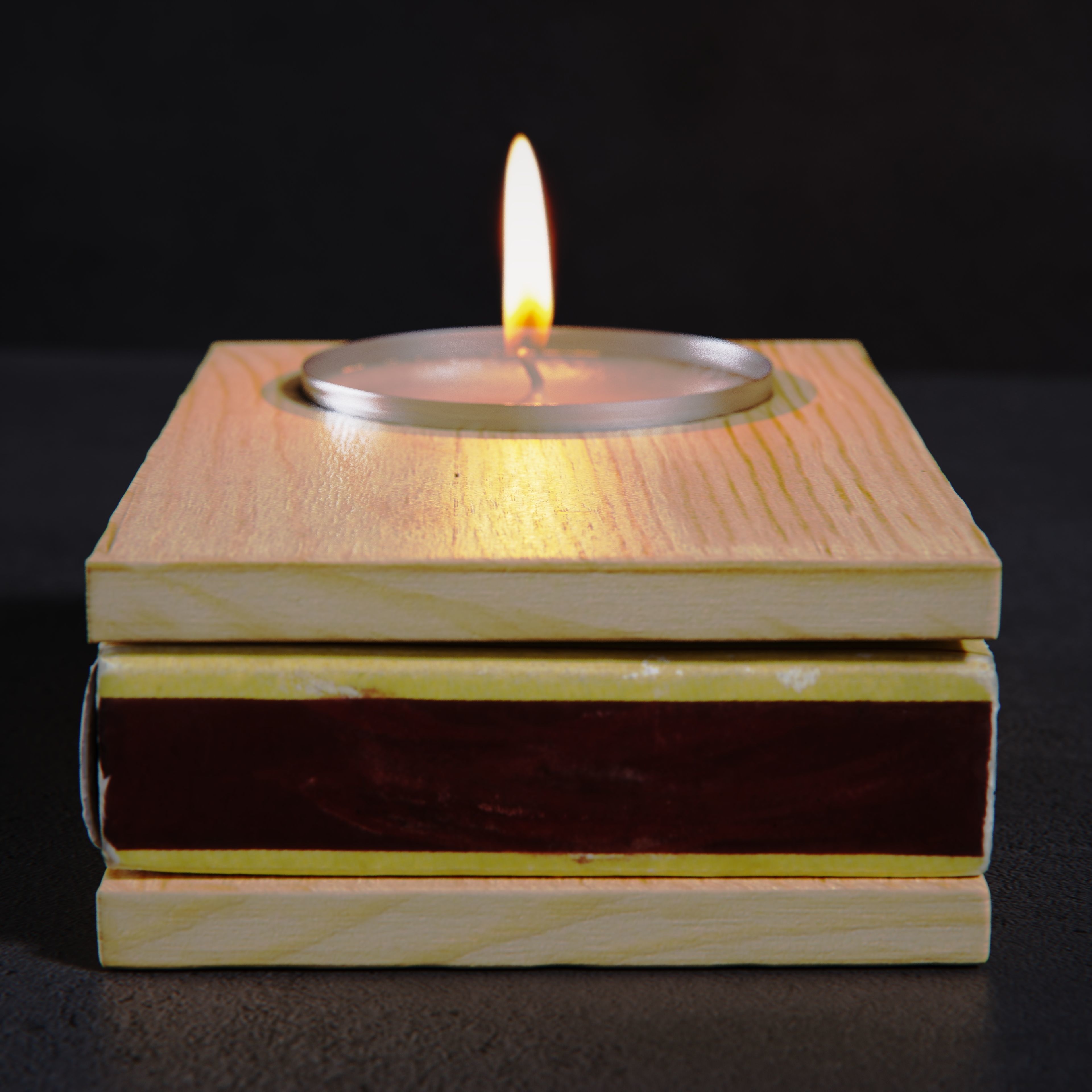 Wooden match candle holder 3D model_9