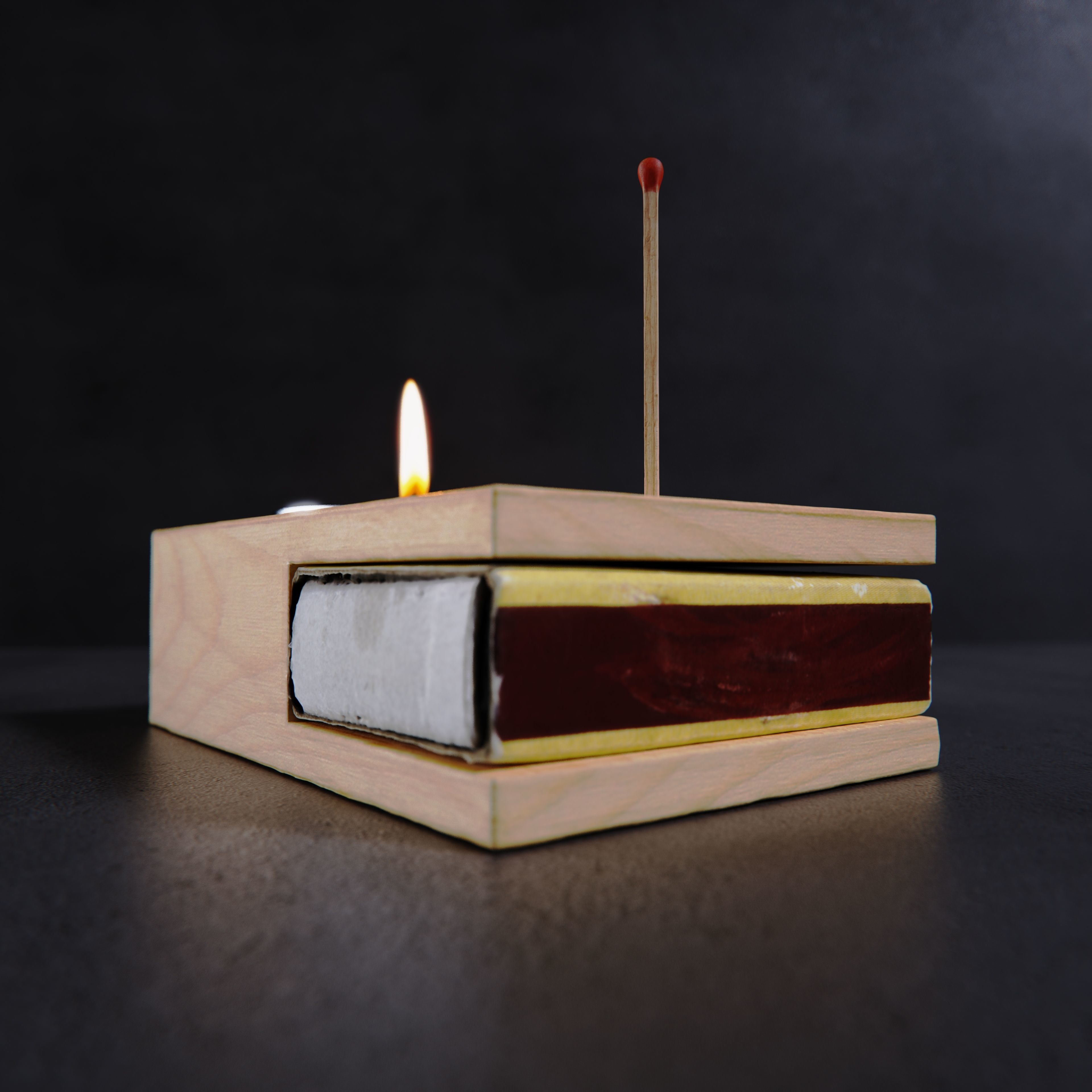 Wooden match candle holder 3D model_6