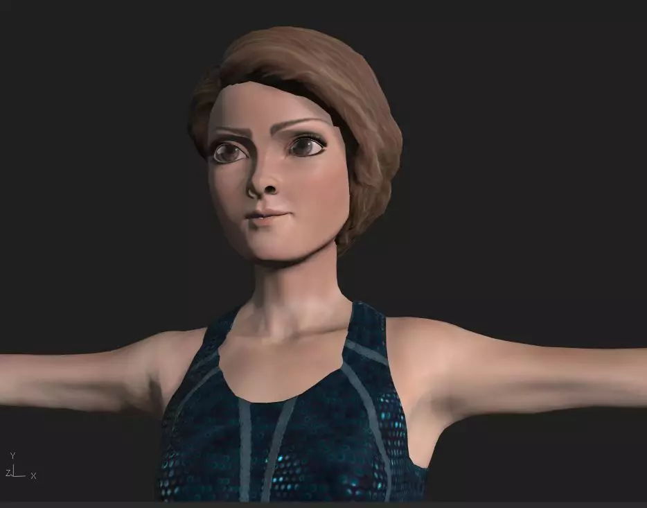 Character woman in skirt Low-poly 3D model_0