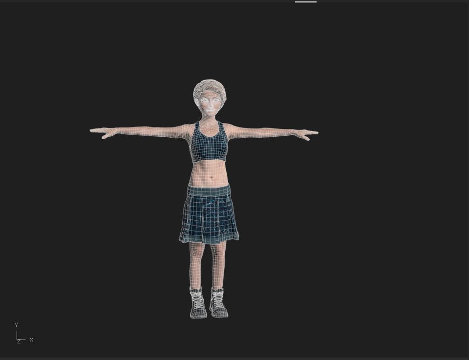 Character woman in skirt Low-poly 3D model_6