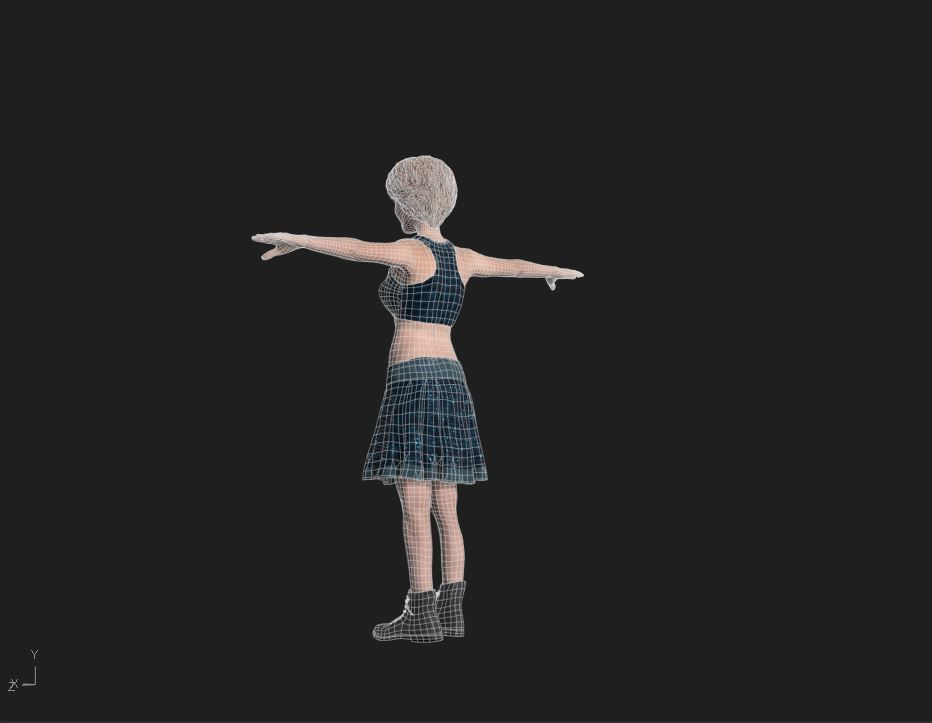 Character woman in skirt Low-poly 3D model_7