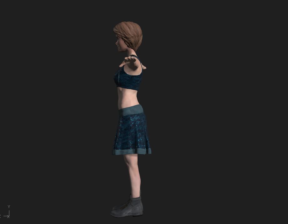 Character woman in skirt Low-poly 3D model_3