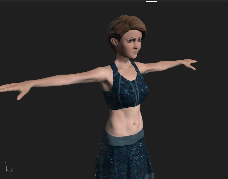Character woman in skirt Low-poly 3D model_1