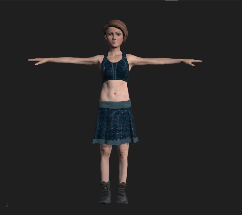 Character woman in skirt Low-poly 3D model_2