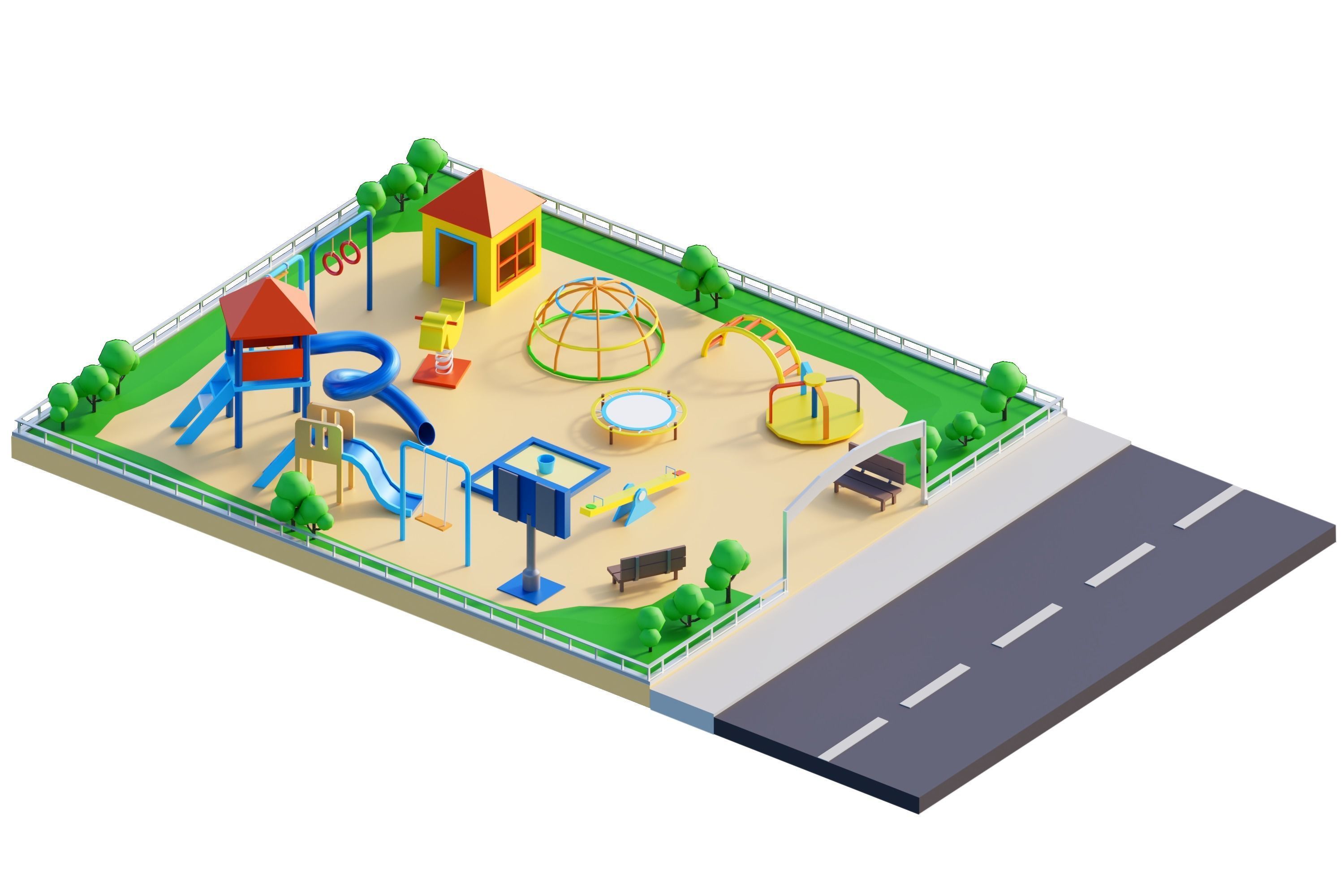 3D Isometric Playground Low-poly 3D model_1