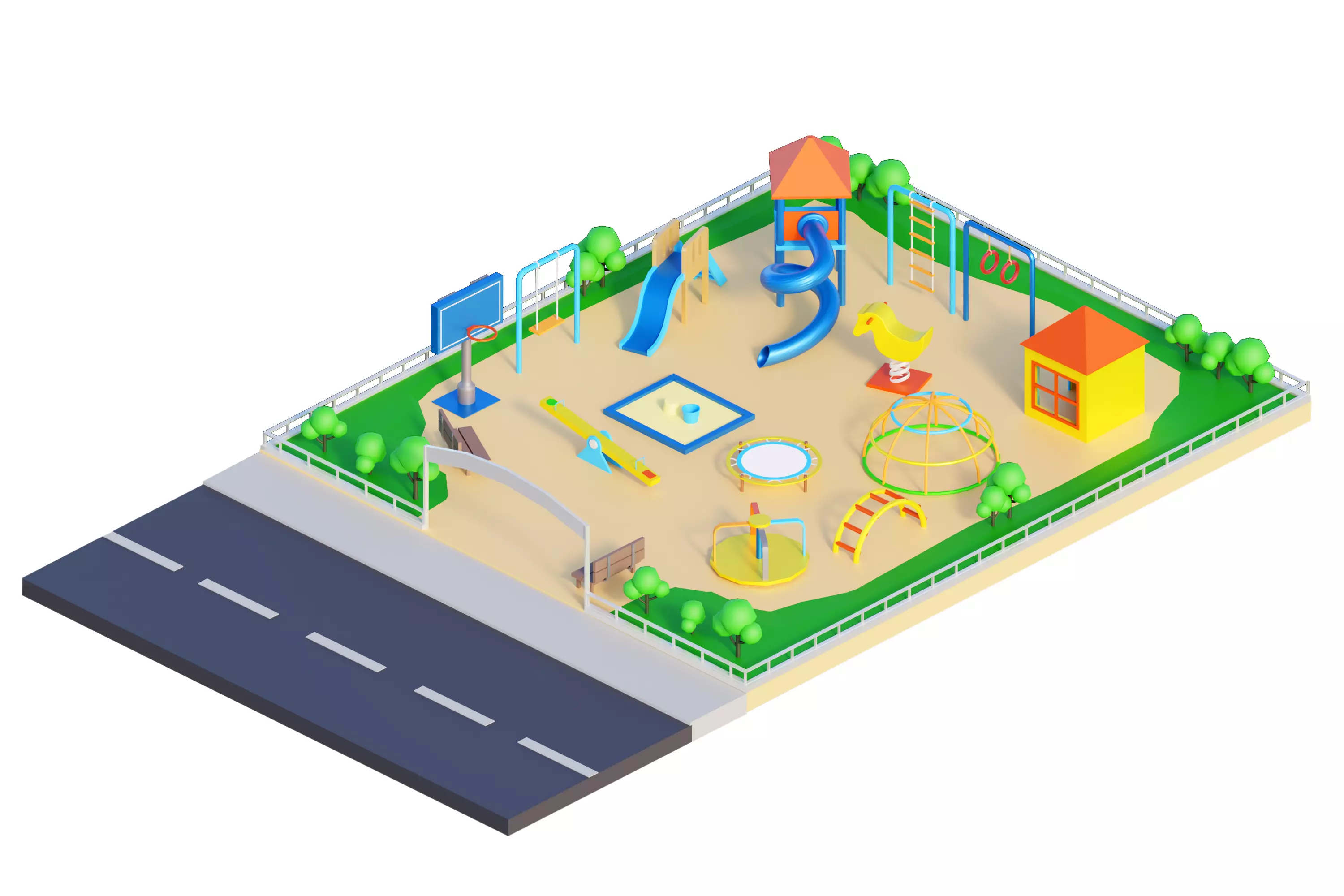 3D Isometric Playground Low-poly 3D model_0