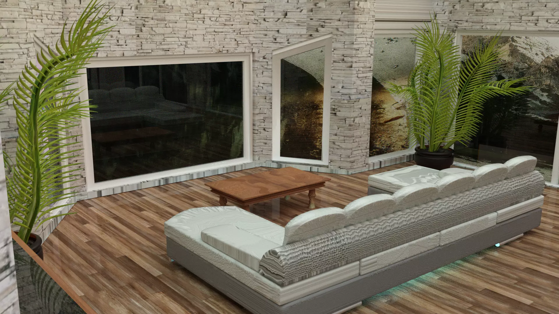 Plant living room - interior design Low-poly 3D model_0