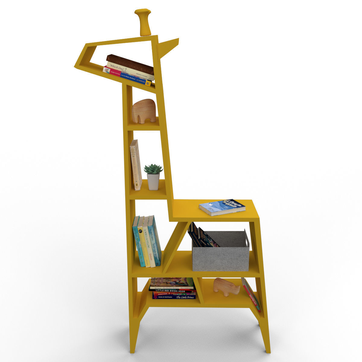 Giraffe-shaped shelf for books and toys Low-poly 3D model