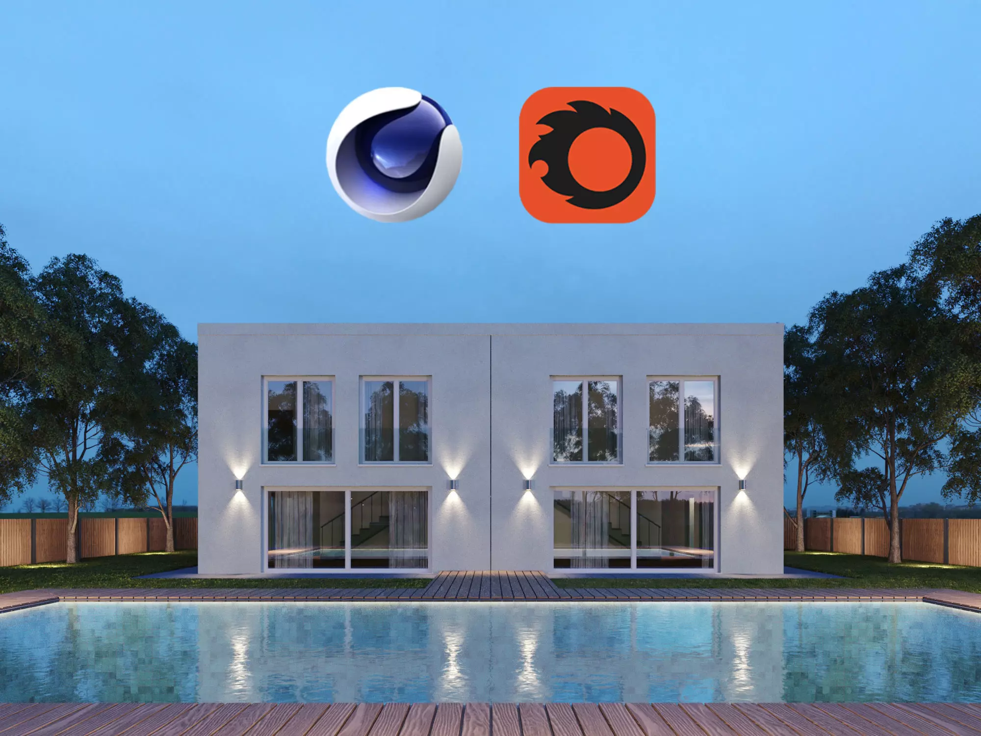 Villa house - NIGHT  Low-poly 3D model_0