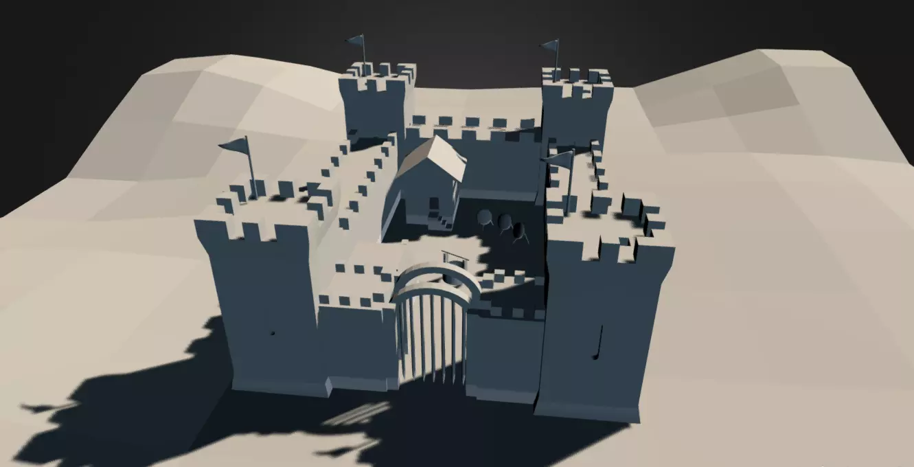 Castle low poly in desert Free low-poly 3D model_0