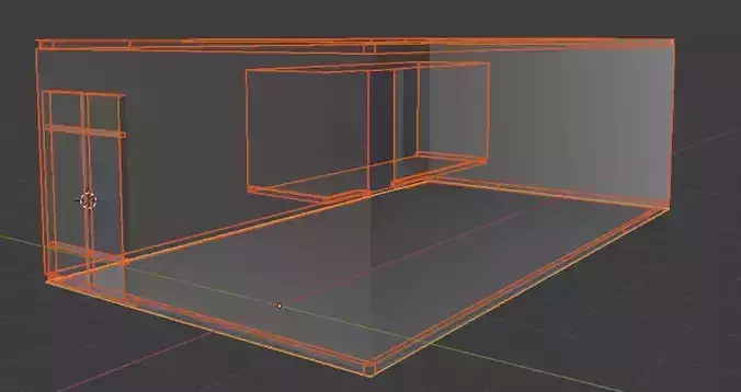Room low poly with orange door