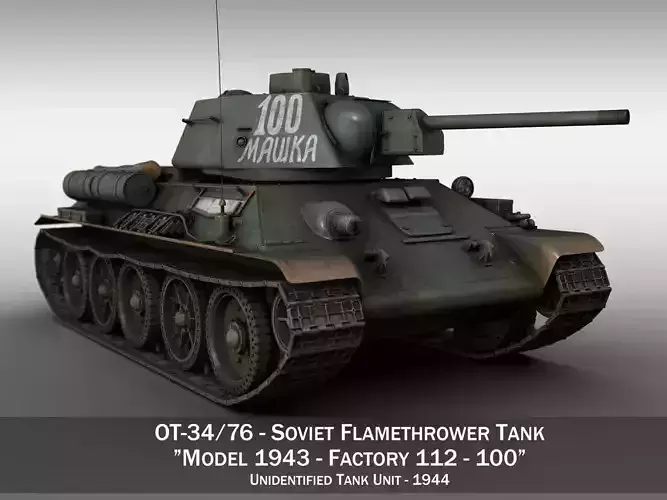 OT-34-76 - Soviet Flamethrower Tank - 100 3D model