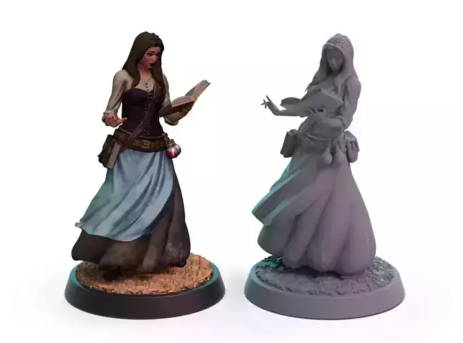 Magician two statues of woman and man