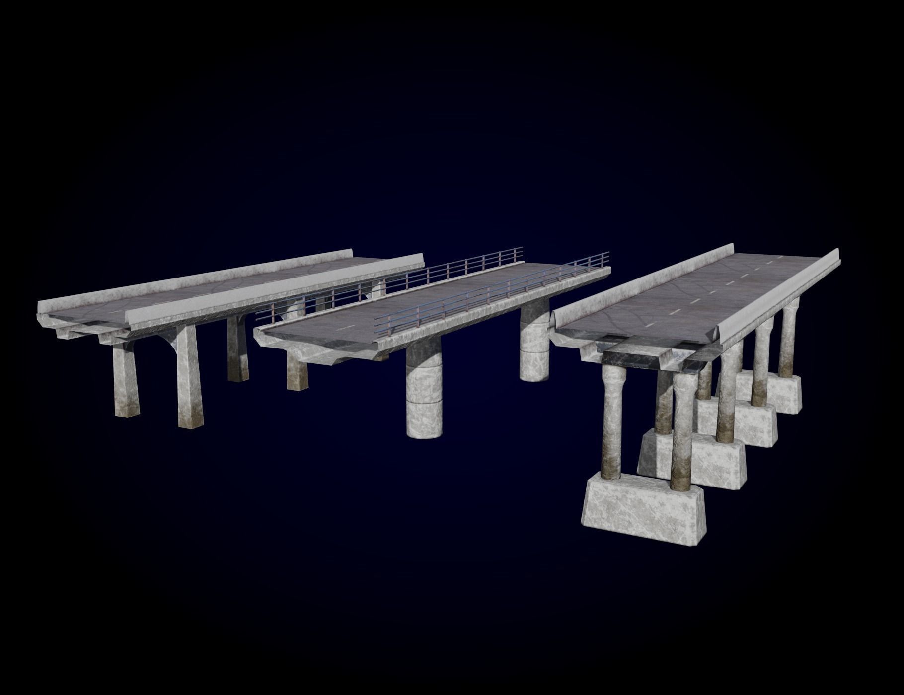 Concrete Bridge Parts Kit Low-poly 3D model_2